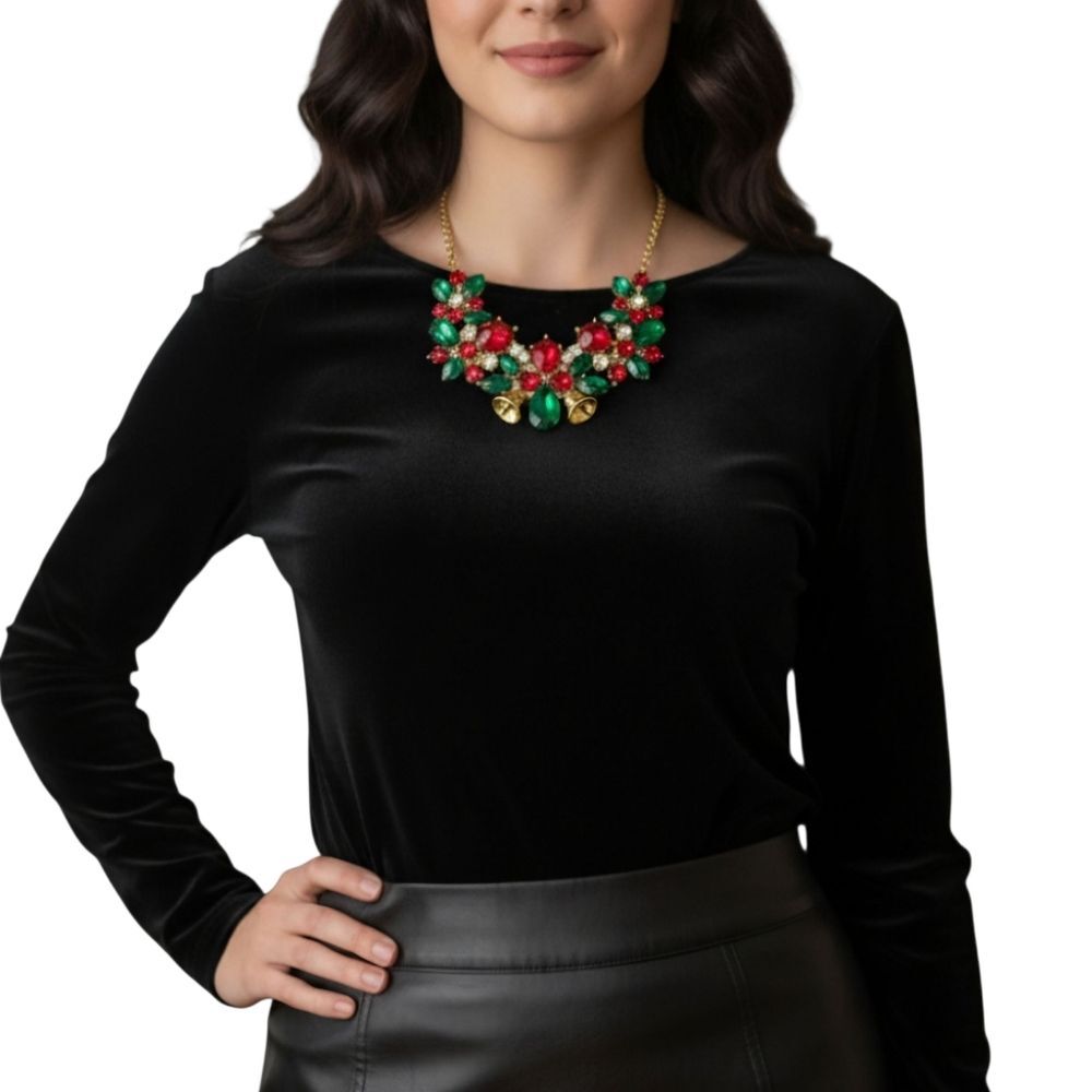 Black Velvet Top Minimalist Stretchy Y2K Holiday Capsule Womens M